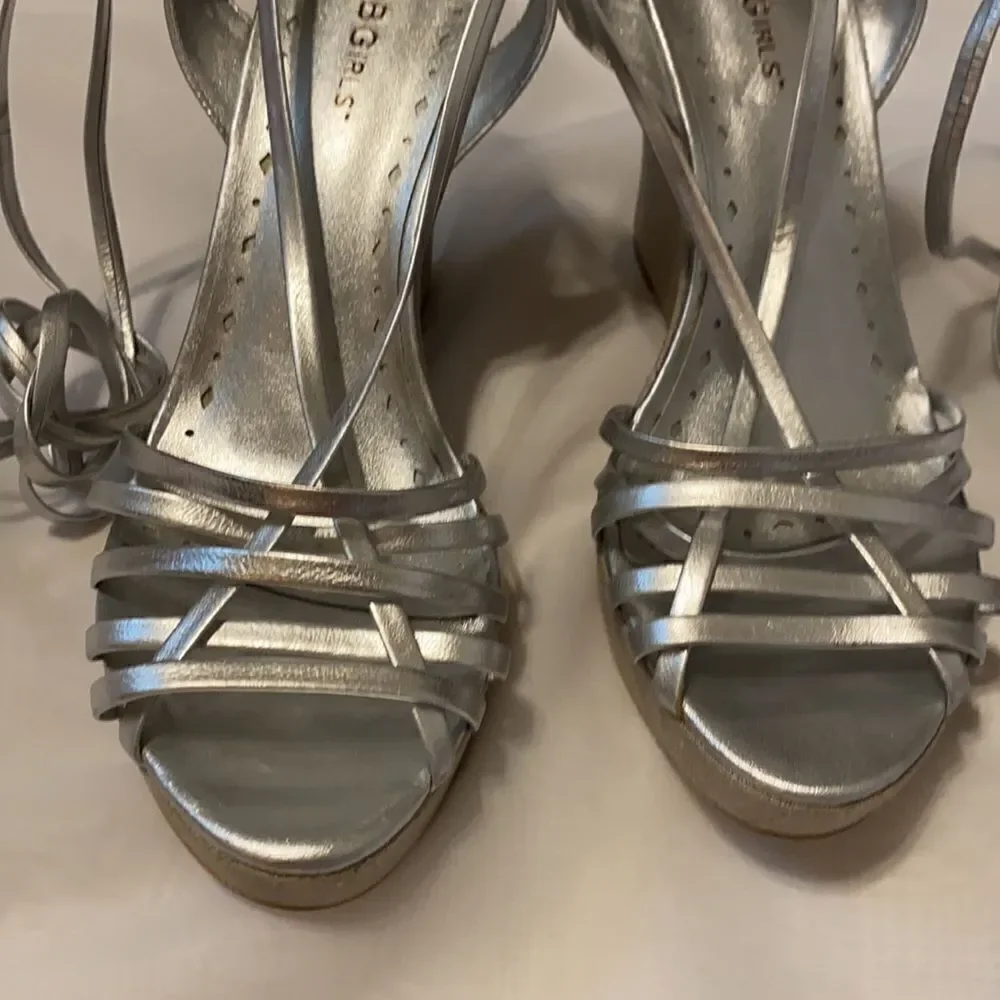 BCBGirls Silver Wedge Shoes 4.5 heels